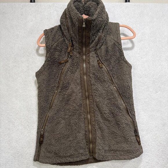 Kuhl Vest Womens Medium Sherpa Fleece Full Zip Hooded Silver Oak Embroidered - Picture 9 of 15